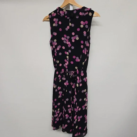 Vintage‎ DEPECHE MODE Yves Cossette Black Pink Polka Dot Silk Wrap Dress Size 6 - Picture 5 of 9